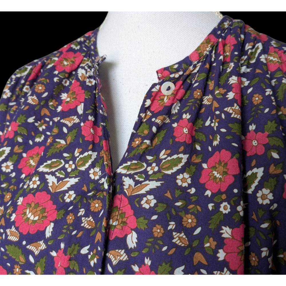 Floral Button-Down Blouse – Black with Pink Floral Print - Picture 6 of 7